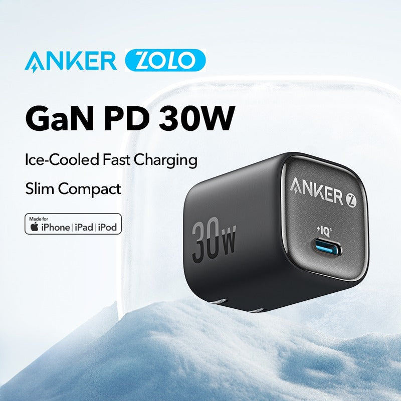 Anker Zolo 30W PD+IQ Charger USB C Type for iPhones Samsung & Tabs  (A2698J11)