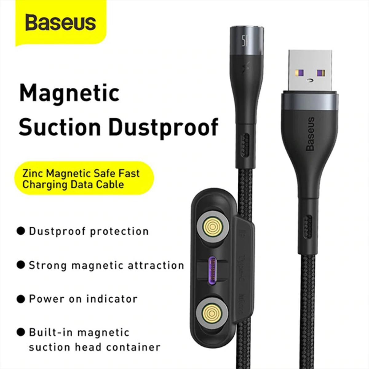 Baseus Zinc Magnetic 3 in 1 Safe Fast Charging Data Cable USB to M+L+C 5A